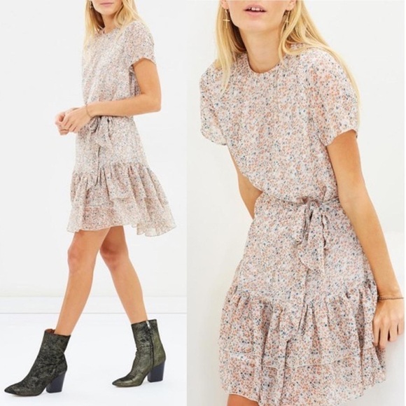 Anthropologie The East Order Cosette Floral Belted Ruffle Mini Dress - Picture 2 of 14